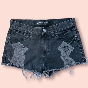 Express high rise distressed denim cutoff shorts…faded black wash..size 6